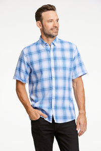 Checked cotton/linen shirt S/S