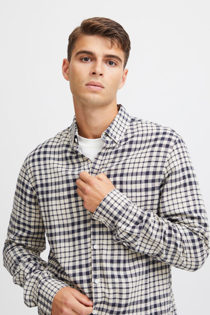 CFAnton LS BD checked linen mix shirt