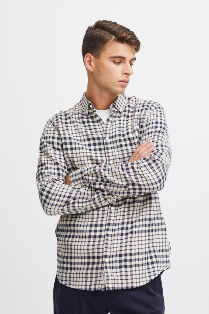 CFAnton LS BD checked linen mix shirt