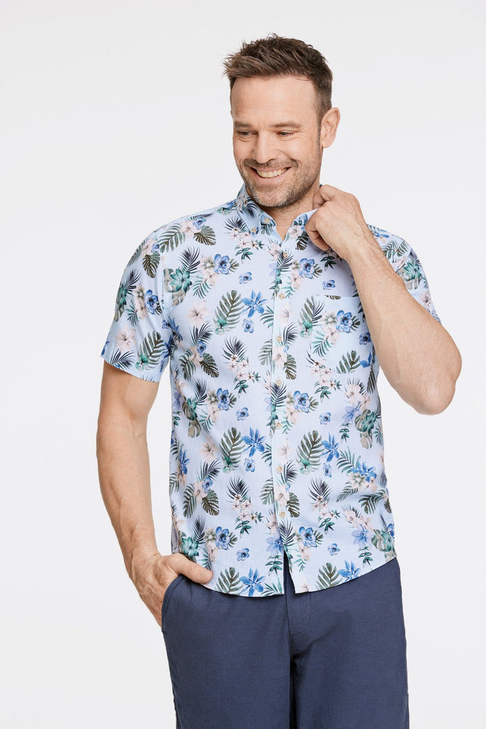PRINTED COTTON/LINEN SHIRT