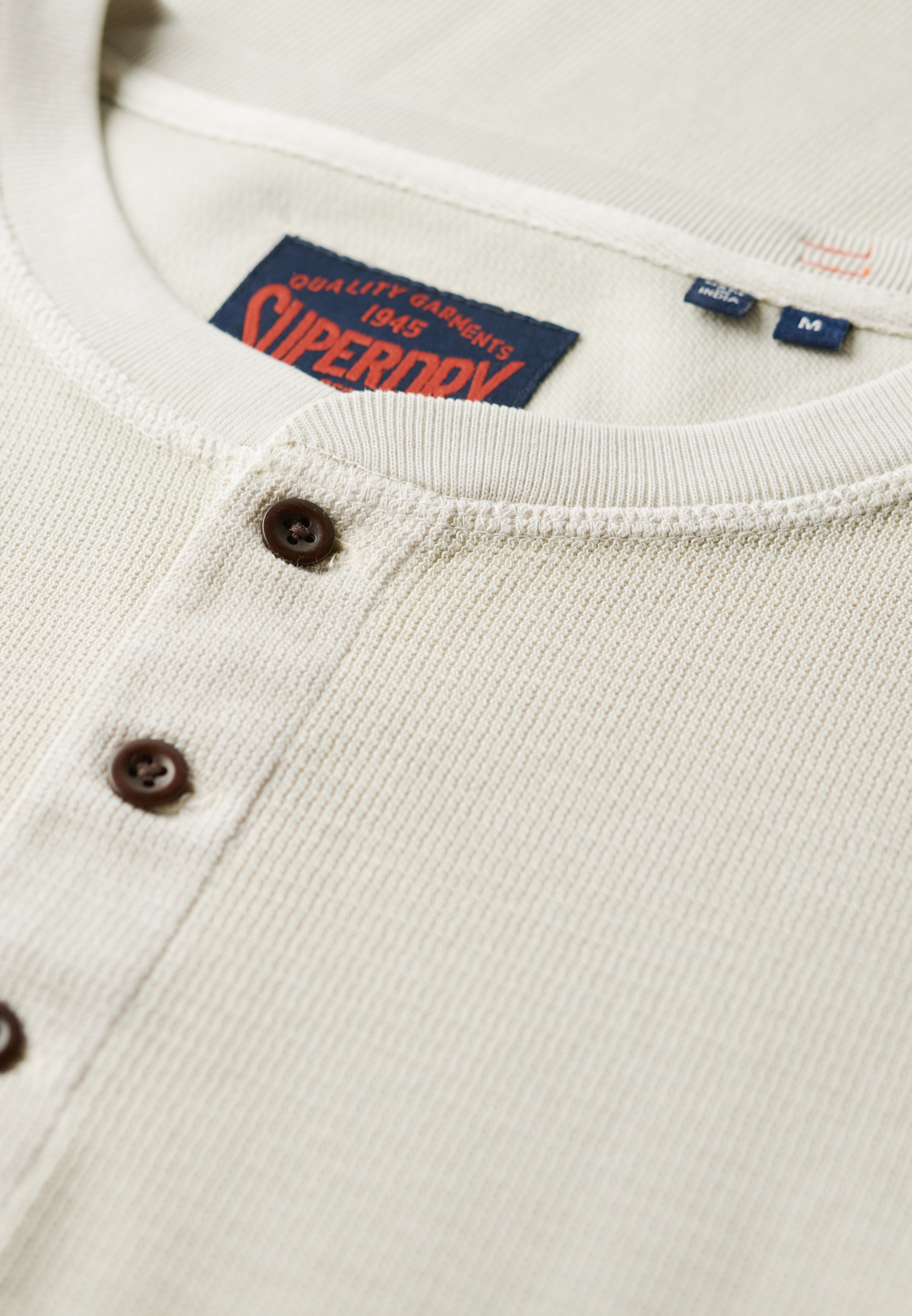 WAFFLE LONG SLEEVE HENLEY TOP