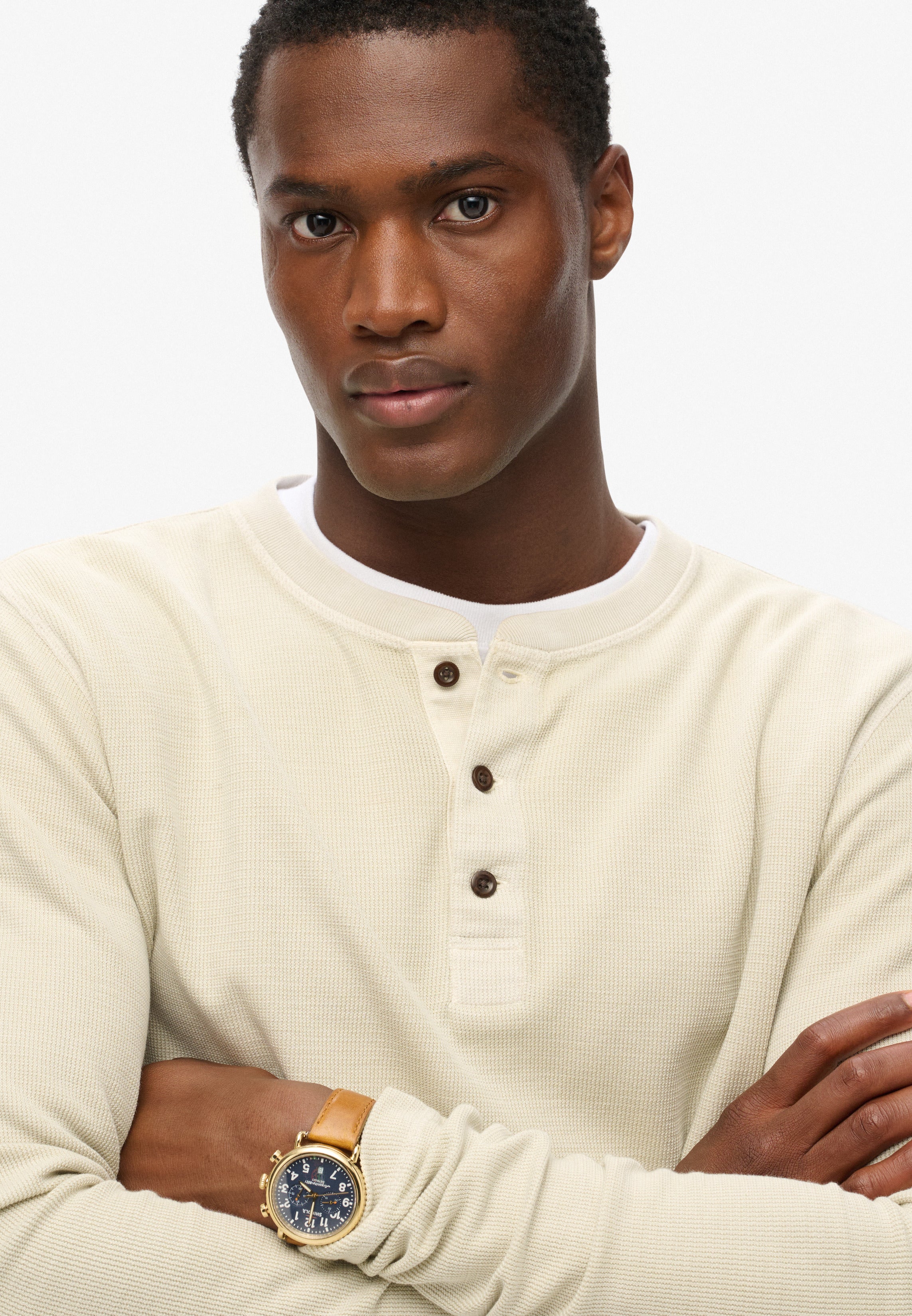 WAFFLE LONG SLEEVE HENLEY TOP