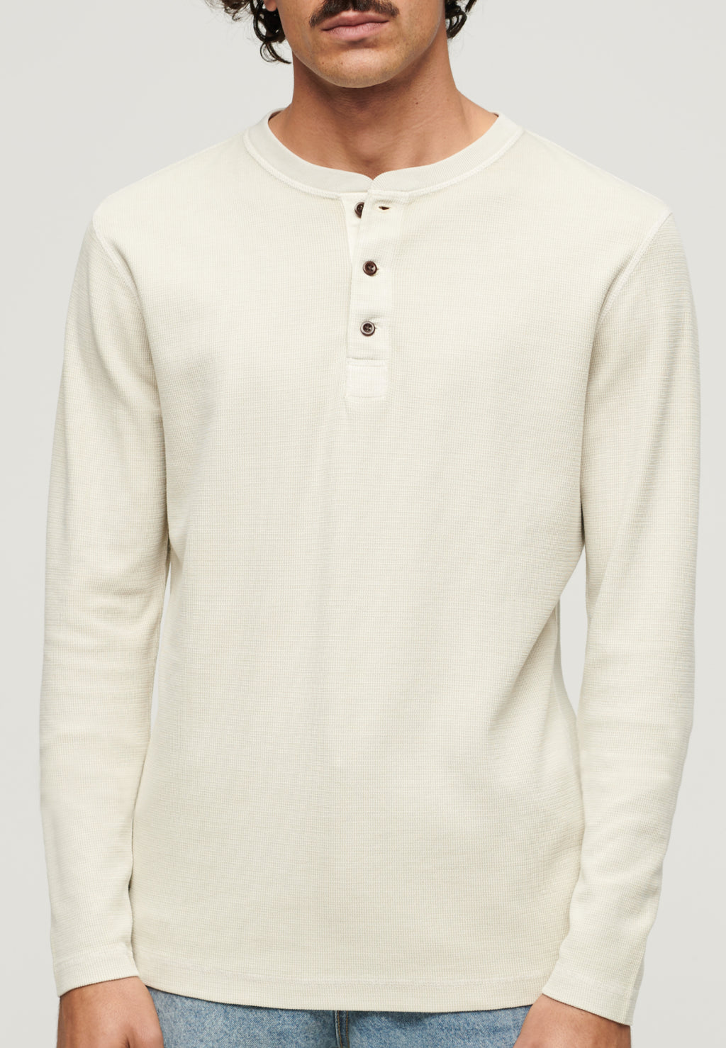 WAFFLE LONG SLEEVE HENLEY TOP