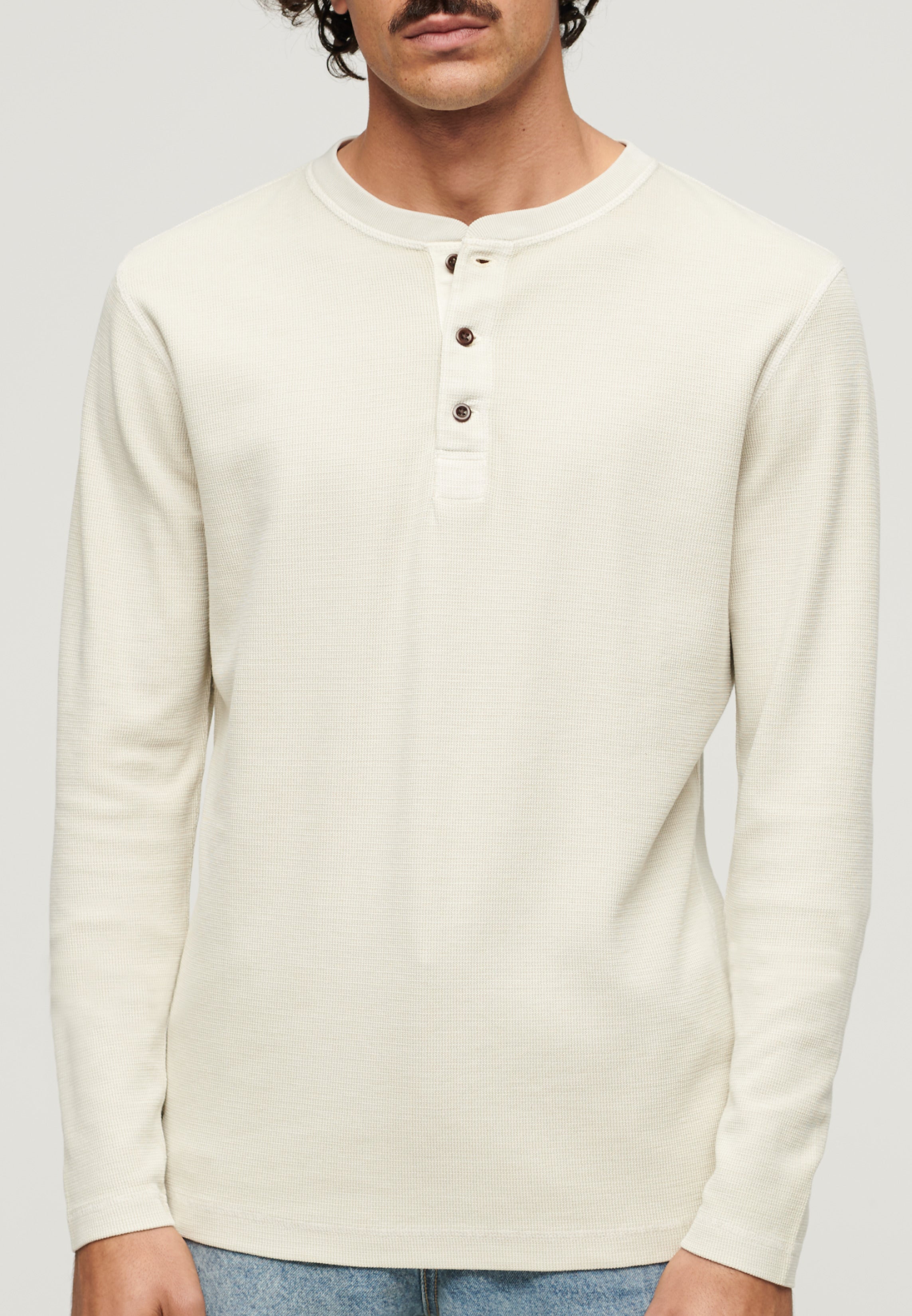 WAFFLE LONG SLEEVE HENLEY TOP