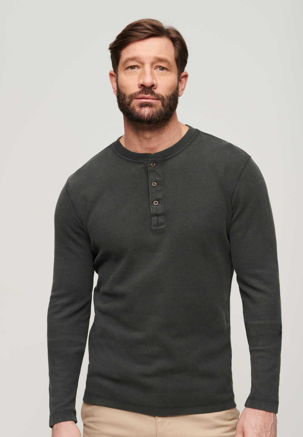 WAFFLE LONG SLEEVE HENLEY TOP