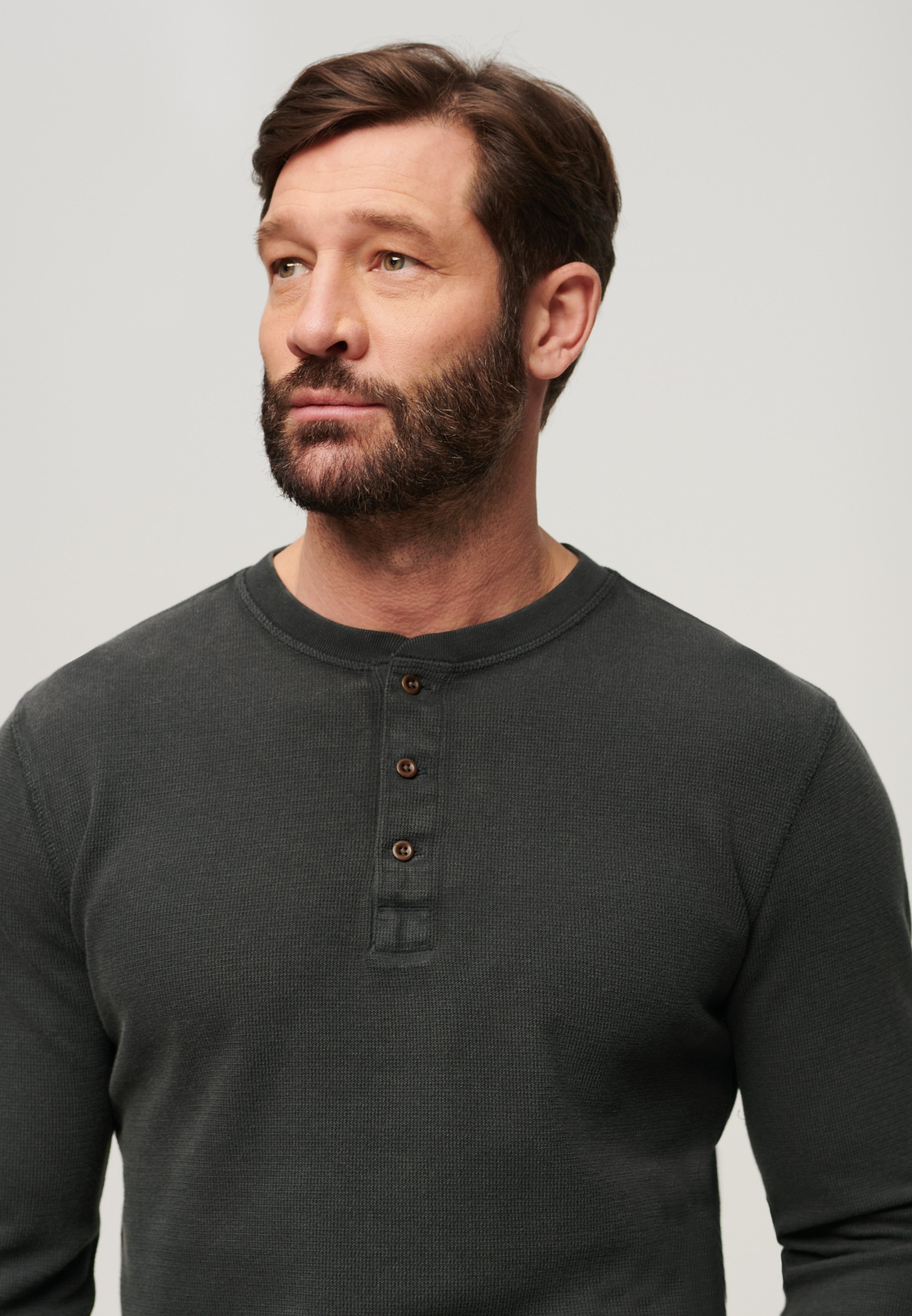 WAFFLE LONG SLEEVE HENLEY TOP