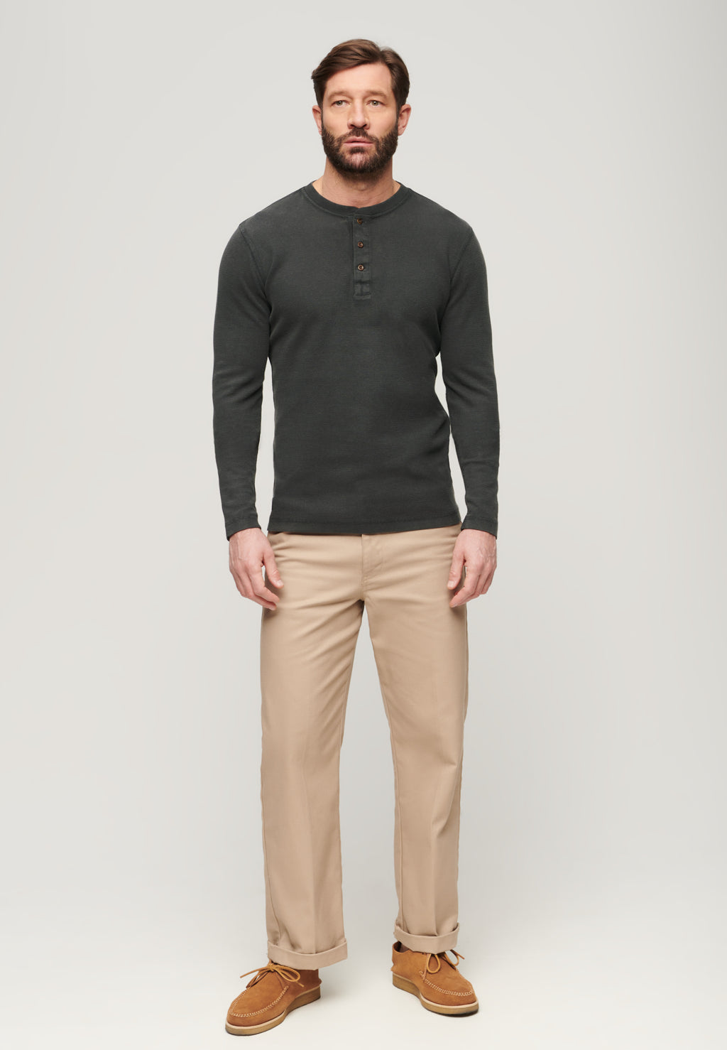 WAFFLE LONG SLEEVE HENLEY TOP