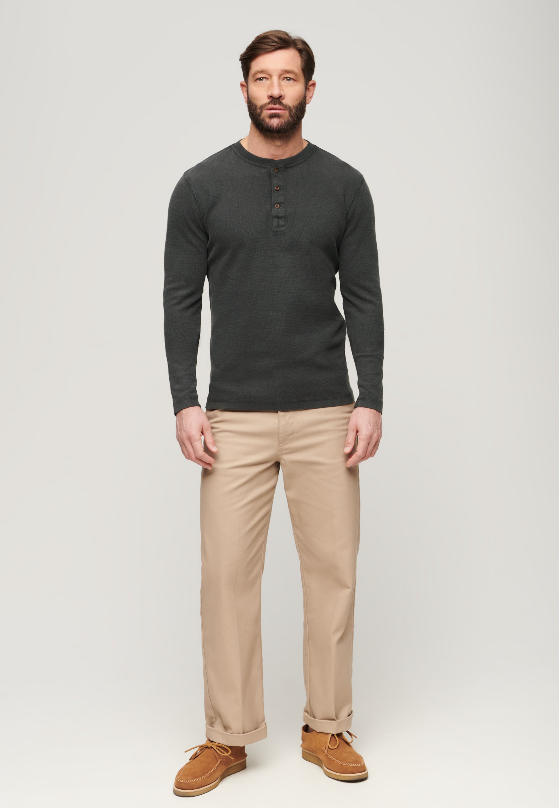 WAFFLE LONG SLEEVE HENLEY TOP