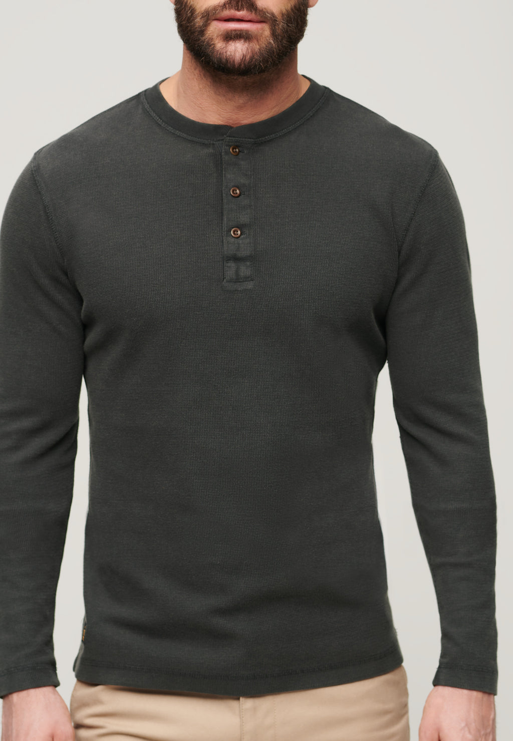 WAFFLE LONG SLEEVE HENLEY TOP