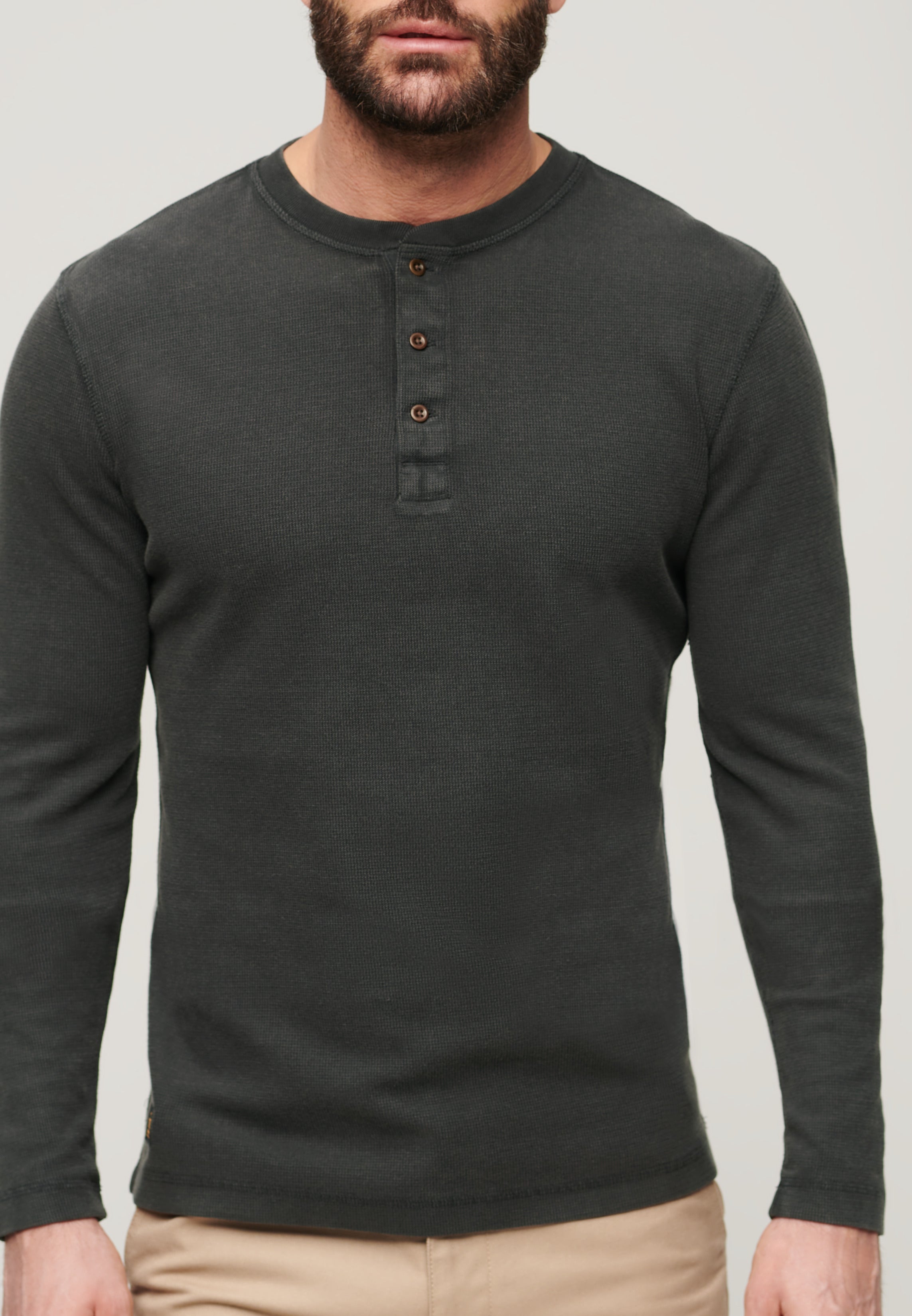 WAFFLE LONG SLEEVE HENLEY TOP