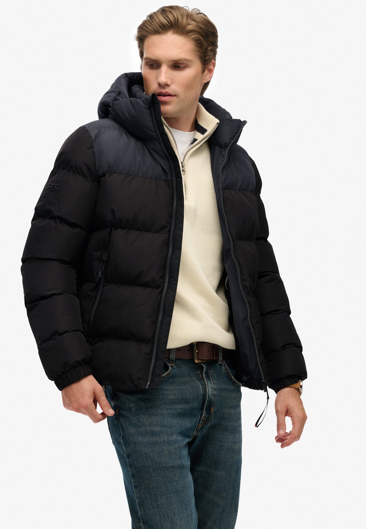 COLOURBLOCK HOODED PUFFER JKT