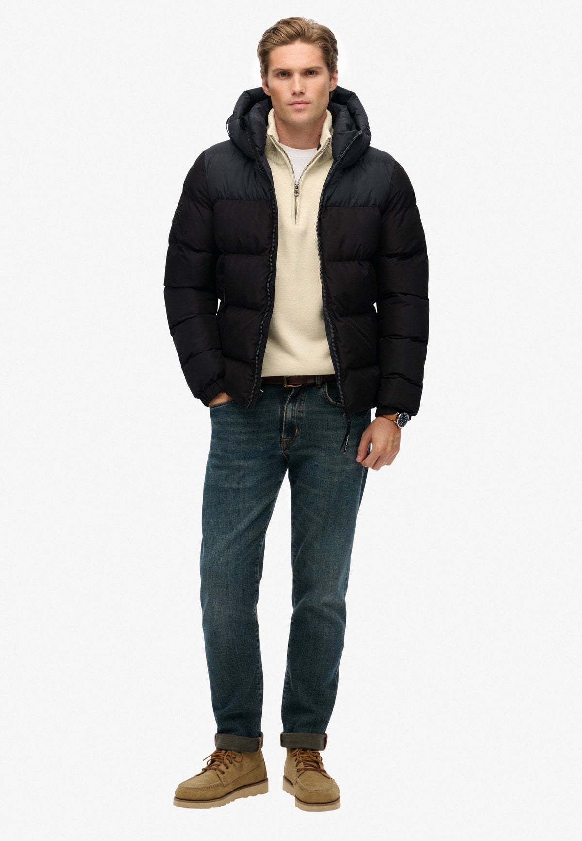 COLOURBLOCK HOODED PUFFER JKT